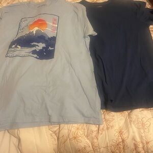 Light Blue Graphic Tee & Navy Crewneck Tee - Casual Duo